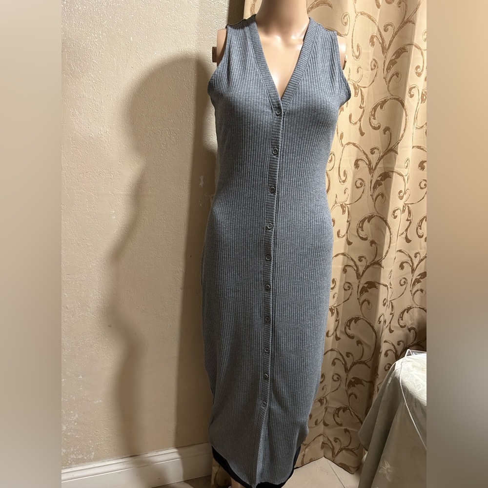 Bar III, Womens Grey Ribbed Sleeveless, Midi Dress, NWOT, US Size M